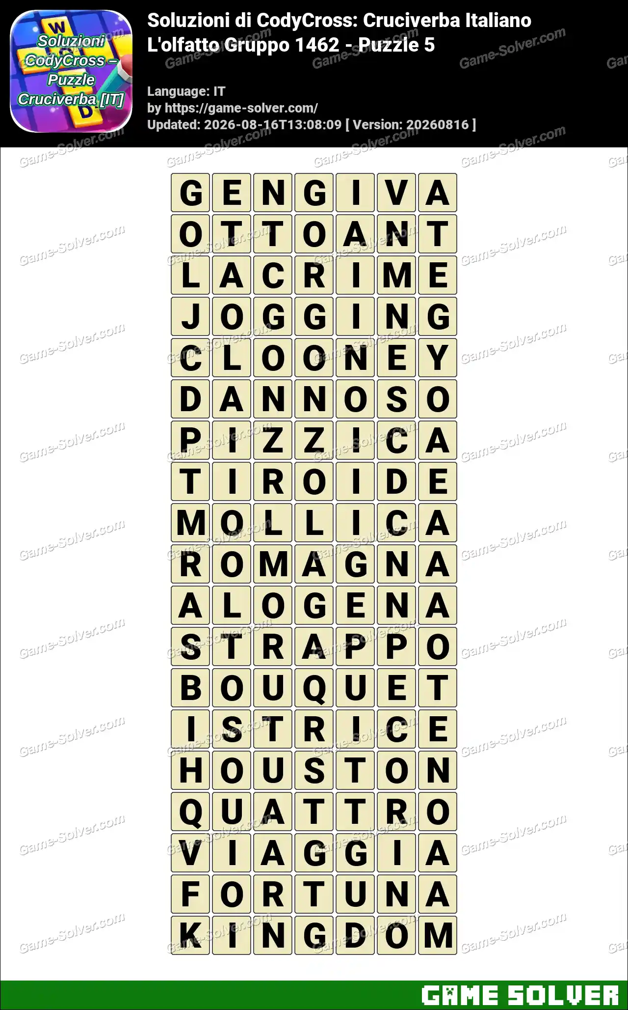 Soluzioni di CodyCross: Cruciverba Italiano L’olfatto Gruppo 1462 – Puzzle 5
